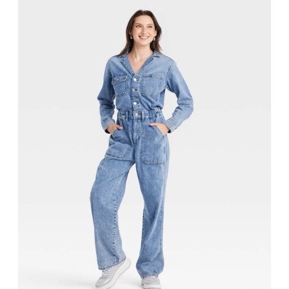 Women's Long Sleeve Utility Baggy Denim Jumpsuit  Universal Thread Size 6 NEW - Picture 1 of 8